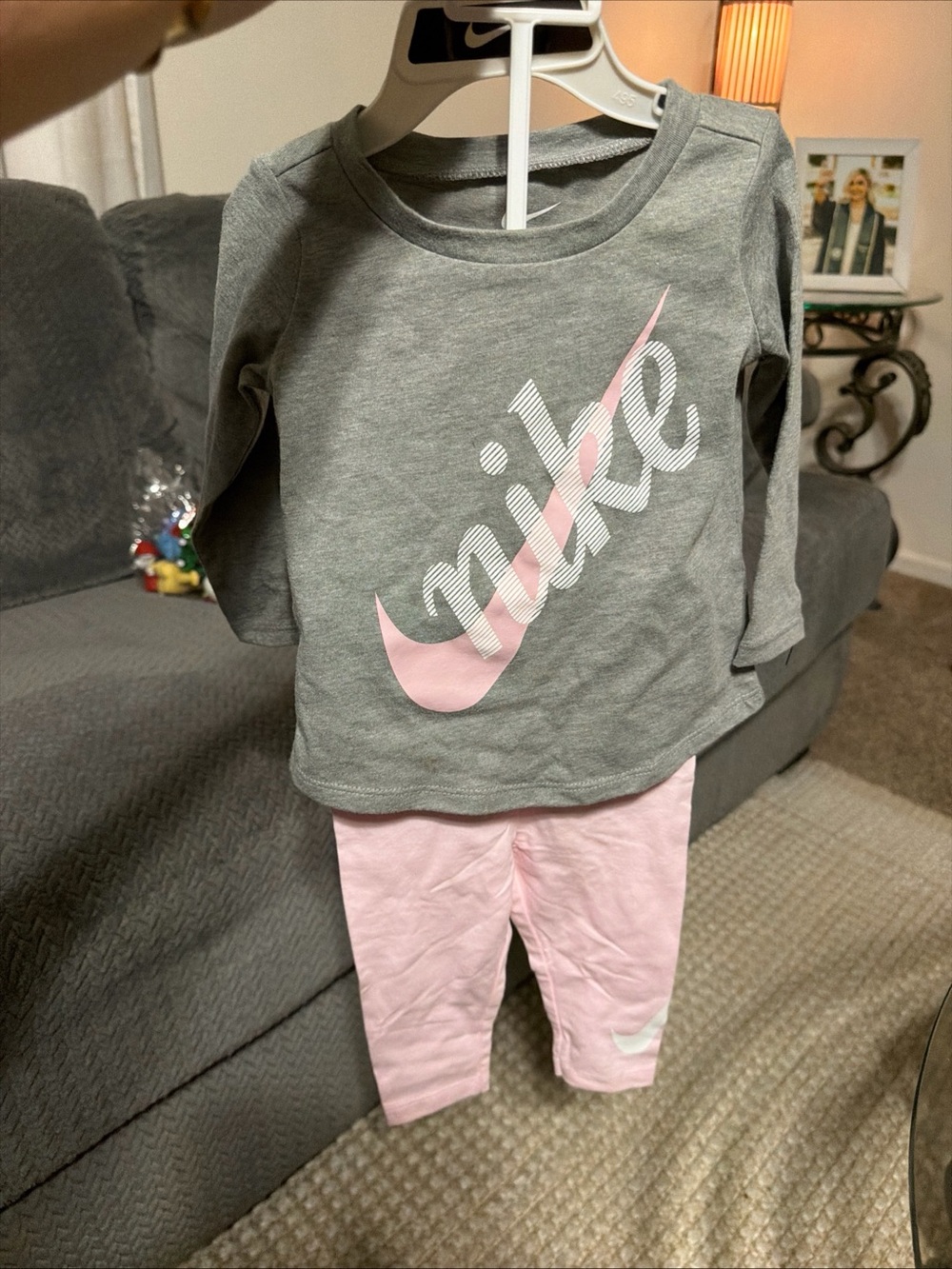 Nike Long Sleeve Tee & Leggings 2 Piece Set Gray/Pink Girls Size 9 Months NWT